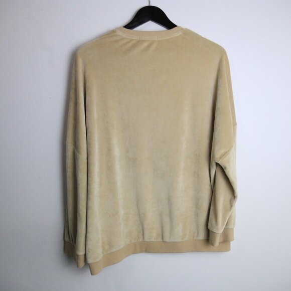 Oak + Fort Velour/Velvet Oversized Camel Beige Crewneck Sweater Size Small - Picture 6 of 7